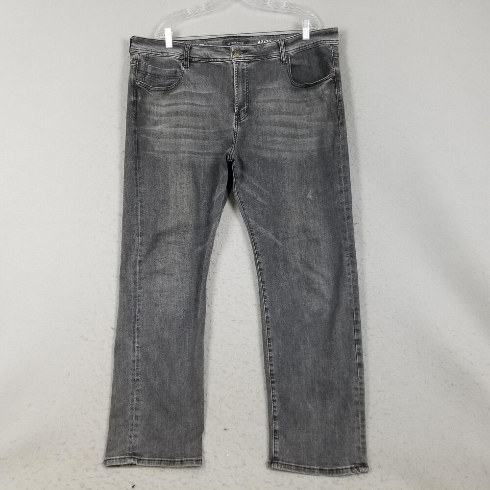 Liverpool Relaxed Straight Jeans Mens 42x32 Gray‎ Charcoal Wash Stretch Denim